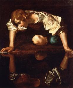 Caravaggio's Narcissus (1594-96) , May 15, 2011. (Masur via Wikipedia). In public domain.