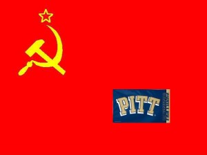 Hammer & Sickle & Pitt Flag [symbolic of Pitt's history department], December 13, 2012. (Donald Earl Collins).