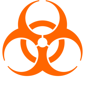 Biohazard symbol (orange), May 29, 2009. (Nandhp via Wikipedia). In public domain.