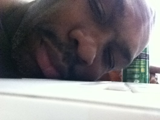 Me comatose on my MacBook keyboard, March 29, 2013. (Donald Earl Collins).