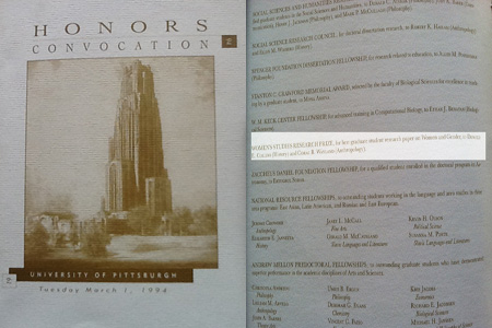 Pitt Honors Convocation program, (March 1, 1994), March 27, 2013. [Ironic, given that I received this honor when I was at CMU]. (Donald Earl Collins).