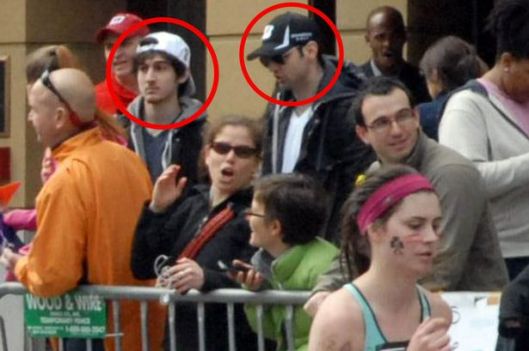 Dzhokhar & Tamerlan Tsarnaev in Boston Marathon crowd moments before bomb blasts, April 15, 2013. (http://www.mirror.co.uk)