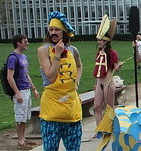 CMU student dressed as pope (cropped, pre-parade), April 18, 2013. (http://bit.ly/109fnni for full pic).