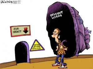 Student debt cartoon (although this is hardly the only stressor adult learners and other nontraditional-traditional students face), May 2, 2012. (Phil Hands/Wisconsin State Journal).