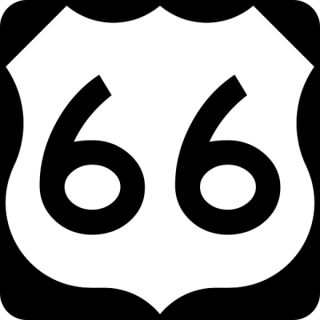 U.S. Route 66 shield, made to the specifications of the 2004 edition of Standard Highway Sign, January 27, 2006. (SPUI via Wikipedia). Released to public domain.