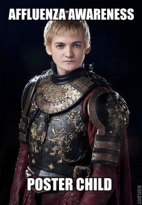 Affluenza Awareness Poster Child (of character King Joffrey from Game of Thrones), April 24, 2014. (Roflbot via http://disinfo.s3.amazonaws.com/).