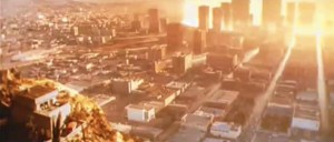 Cropped screen shot of Los Angeles at beginning of nuclear strike, from Terminator 2 (1991), May 3, 2014. (http://youtube.com). 