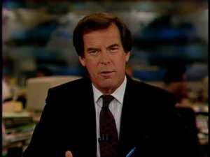 Peter Jennings, ABC World News Tonight anchor, November 1989 (broadcasting fall of Berlin Wall). (screenshot via Youtube).
