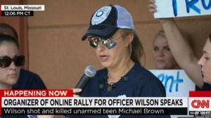 Screen shot of CNN newscast coverage of support for Officer Darren Wilson at rally, Ferguson, MO, August 23, 2014. (http://rawstory.com).