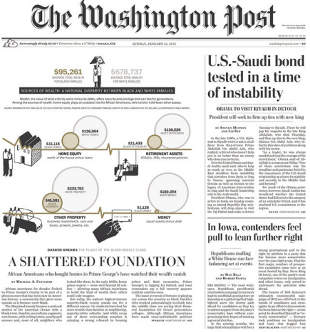 Front page of The Washington Post, January 25, 2015. (http://newseum.org).