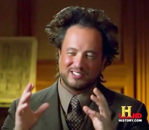 Giorgio A. Tsoukalos, regular snake-oil salesman on H2, History regarding Ancient Aliens, June 6, 2015. (tumblr.com).