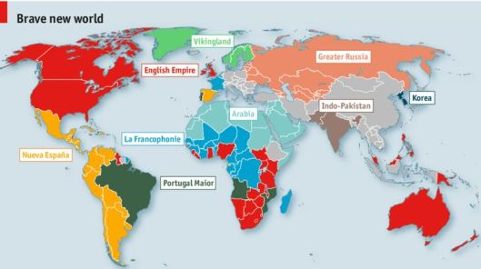 "Linguistic Imperialism" - what the world might look like if borders were based upon the 10 major languages, May 10, 2014. (The Economist via http://pinterest.com ).