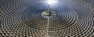 Gemasolar Thermosolar Plant (solar power concentration, converting solar energy to thermal turbine power generation), Fuentes de Andalucía, Seville province, Spain, June 22, 2014. (Wikipedia via http://vice.com).