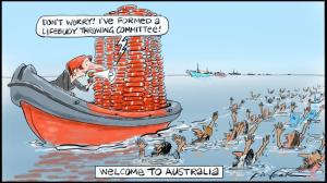 Then Australian Prime Minister Julia Gillard not welcoming migrants and asylum seekers cartoon, June 30, 2012. (Bill Leak, http://www.theaustralian.com.au/).